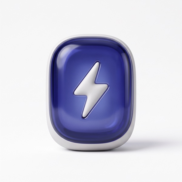 A glass fuel cell with a lightning bolt
